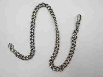 Pocket watch curb flat link chain. Sterling silver. Carabiner clasp. Europe. 1900's