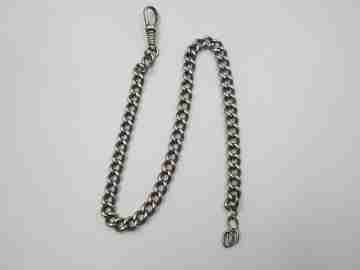 Pocket watch curb flat link chain. Sterling silver. Carabiner clasp. Europe. 1900's