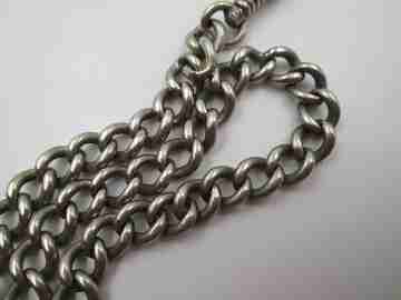 Pocket watch curb flat link chain. Sterling silver. Carabiner clasp. Europe. 1900's