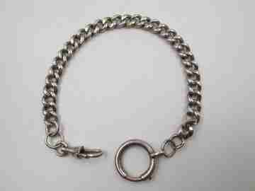 Pocket watch curb link chain. Silver and pink gold. Spring ring & lobster clasp. 1900's