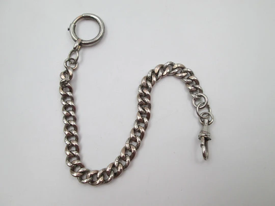 Pocket watch curb link chain. Silver and pink gold. Spring ring & lobster clasp. 1900's