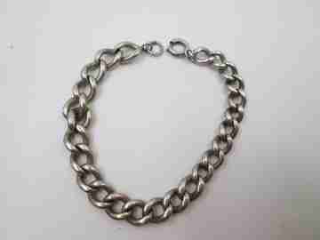 Pocket watch curb link chain. Sterling silver. Spring ring clasp. Linear motifs. Europe. 1900's