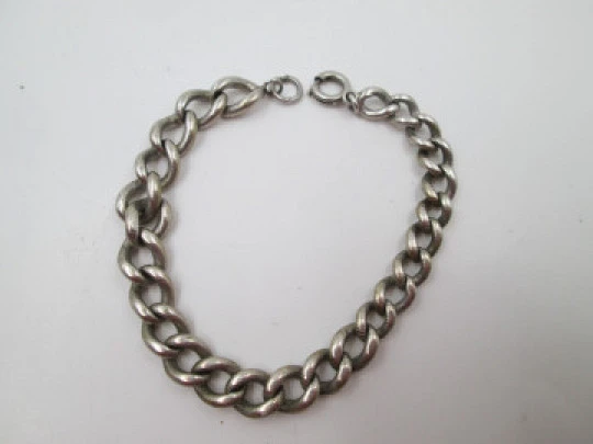 Pocket watch curb link chain. Sterling silver. Spring ring clasp. Linear motifs. Europe. 1900's