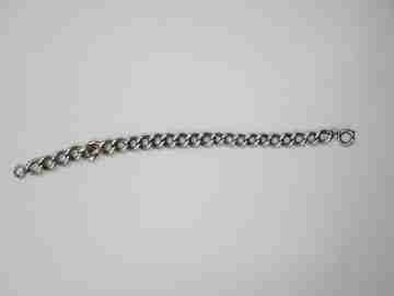 Pocket watch curb link chain. Sterling silver. Spring ring clasp. Linear motifs. Europe. 1900's