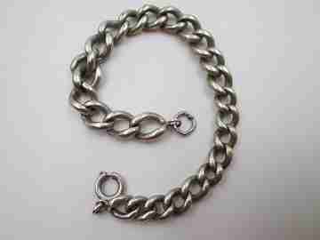 Pocket watch curb link chain. Sterling silver. Spring ring clasp. Linear motifs. Europe. 1900's