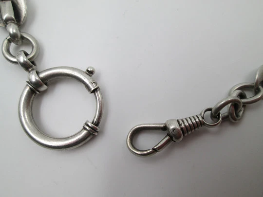 Pocket watch curb link chain. Sterling silver. Spring ring & lobster clasp. Europe. 1900's