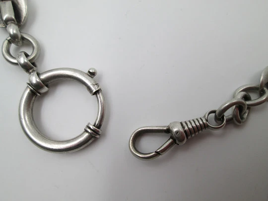 Pocket watch curb link chain. Sterling silver. Spring ring & lobster clasp. Europe. 1900's Pocket watch curb link chain. Sterling silver. Spring ring & lobster clasp. Europe. 1900's
