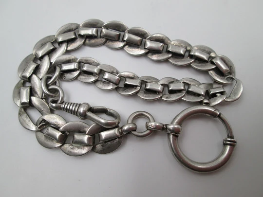 Pocket watch curb link chain. Sterling silver. Spring ring & lobster clasp. Europe. 1900's Pocket watch curb link chain. Sterling silver. Spring ring & lobster clasp. Europe. 1900's
