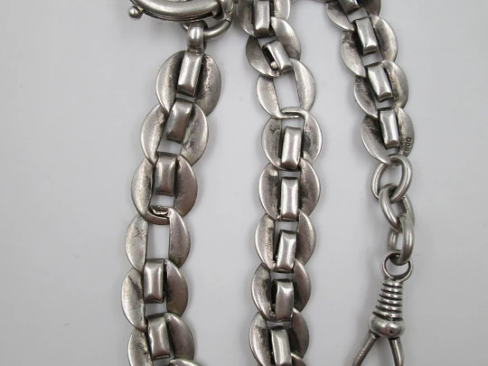 Pocket watch curb link chain. Sterling silver. Spring ring & lobster clasp. Europe. 1900's