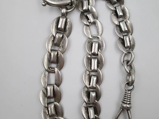 Pocket watch curb link chain. Sterling silver. Spring ring & lobster clasp. Europe. 1900's Pocket watch curb link chain. Sterling silver. Spring ring & lobster clasp. Europe. 1900's