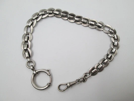 Pocket watch curb link chain. Sterling silver. Spring ring & lobster clasp. Europe. 1900's Pocket watch curb link chain. Sterling silver. Spring ring & lobster clasp. Europe. 1900's