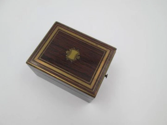 Pocket watch display stand box. Wood and bronze details. 1910's. Europe