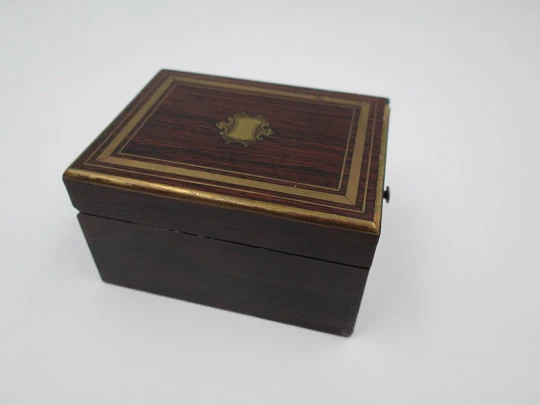 Pocket watch display stand box. Wood and bronze details. 1910's. Europe