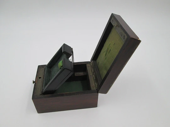 Pocket watch display stand box. Wood and bronze details. 1910's. Europe