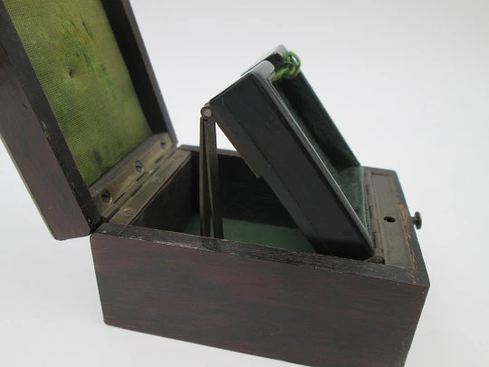 Pocket watch display stand box. Wood and bronze details. 1910's. Europe