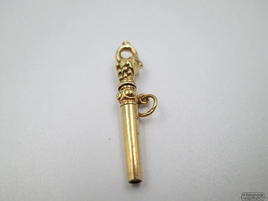 Pocket watch key fob. 18 karat gold. 19th century. Grapes and vine leaves