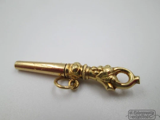 Pocket watch key fob. 18 karat gold. 19th century. Grapes and vine leaves