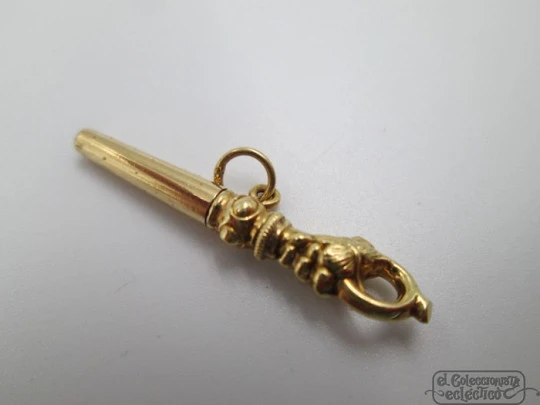 Pocket watch key fob. 18 karat gold. 19th century. Grapes and vine leaves