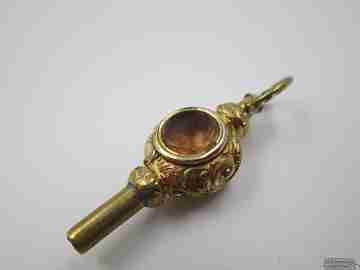 Pocket watch key fob. Gold plated. 19th century. Grey and amber stones
