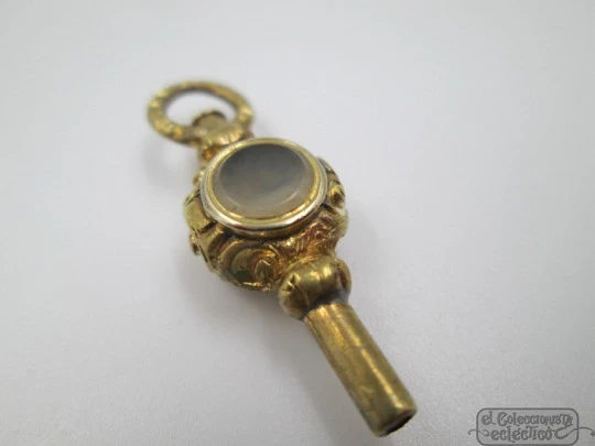 Pocket watch key fob. Gold plated. 19th century. Grey and amber stones