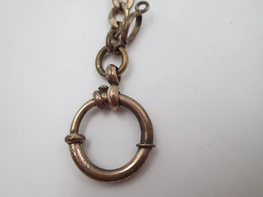 Pocket watch openwork links chain. Gold plated metal. Spring ring clasp. Europe. 1900's
