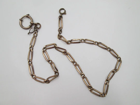 Pocket watch openwork links chain. Gold plated metal. Spring ring clasp. Europe. 1900's