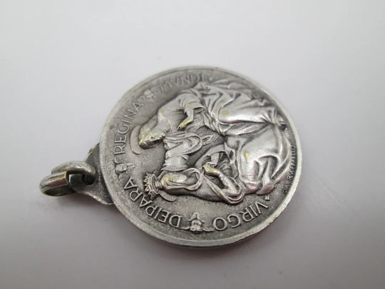 Pope Pius XII medal. Marian year 1954. Silver plated metal. High relief. Ring & hole