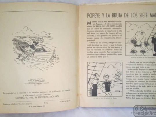 Popeye & The Sea Hag. Molino Publisher, 1938. Pop Up book. Segar