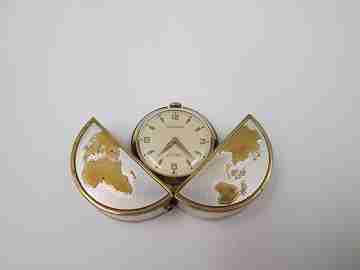 Poresa 'World map' travel watch. Silver plated and golden. Manual wind. 1960's