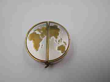 Poresa 'World map' travel watch. Silver plated and golden. Manual wind. 1960's