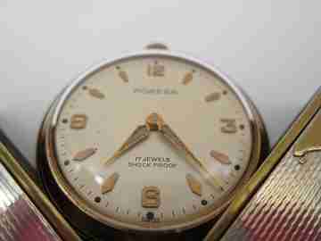 Poresa 'World map' travel watch. Silver plated and golden. Manual wind. 1960's