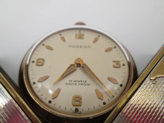 Poresa 'World map' travel watch. Silver plated and golden. Manual wind. 1960's