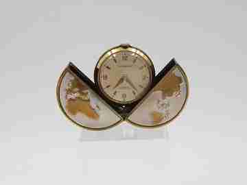 Poresa 'World map' travel watch. Silver plated and golden. Manual wind. 1960's