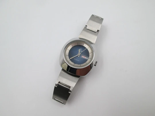 Potens De Luxe mujer. Automático. Acero. Dial azul. Calendario. Brazalete. 1970