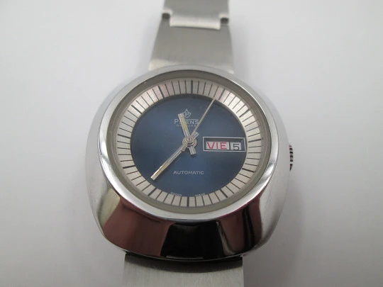 Potens De Luxe mujer. Automático. Acero. Dial azul. Calendario. Brazalete. 1970