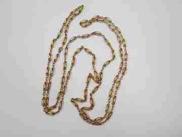 Pretty fan long chain. Gold plated metal. Braided oval links. 1940's. Europe