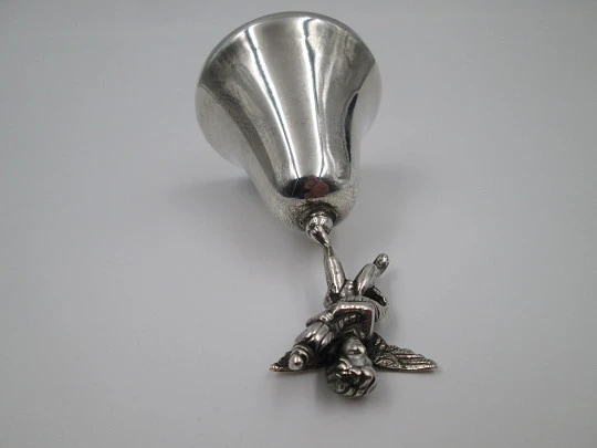 Pretty hand bell with cherub motif. 925 sterling silver. Clapper. Spain. Hallmarks. 1990's