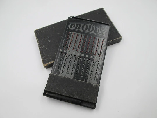 Produx Record pocket mechanical calculator. 1950s. Germany. Folder