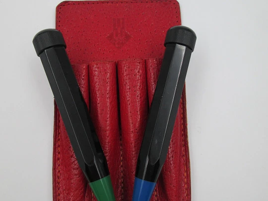 Propelling pencils set. Red leather pouche. Germany. Bakelite. 1940's