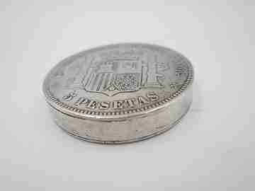 Provisional Government 5 pesetas coin (1870) pocket petrol lighter. Sterling silver. Spain