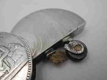 Provisional Government 5 pesetas coin (1870) pocket petrol lighter. Sterling silver. Spain
