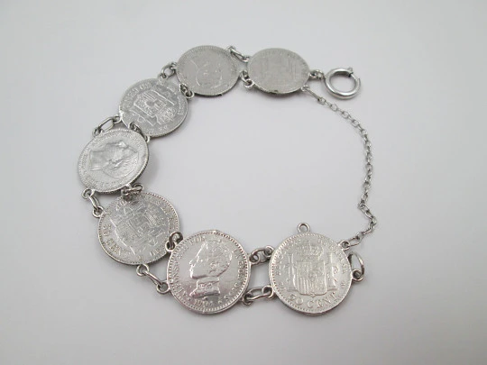 Pulsera articulada mujer monedas españolas 50 céntimos. Plata de ley. 1900