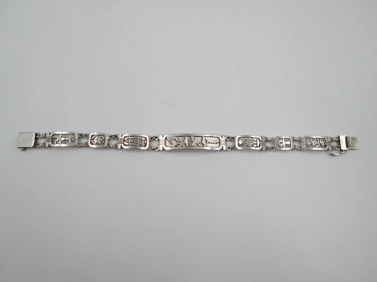 Pulsera calada plata ley mujer. Motivos egipcios. Cierre pestaña. 1990