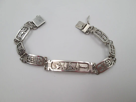 Pulsera calada plata ley mujer. Motivos egipcios. Cierre pestaña. 1990