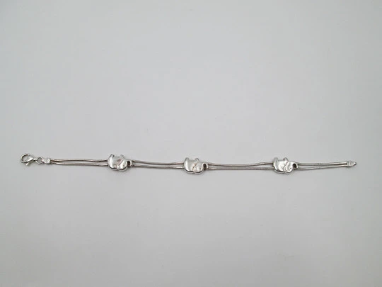 Pulsera doble hilo para mujer. Plata de ley 925. Motivos de elefantes. 1990