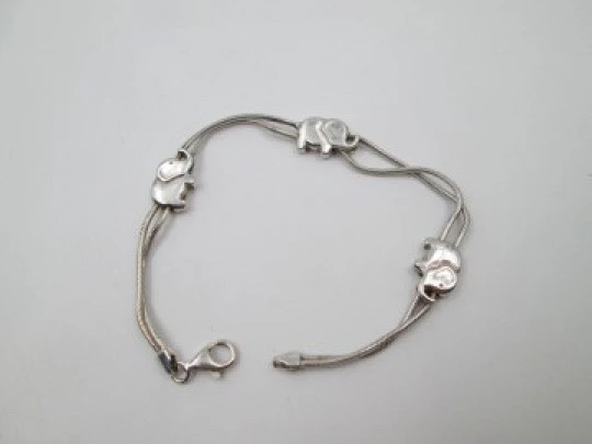 Pulsera doble hilo para mujer. Plata de ley 925. Motivos de elefantes. 1990