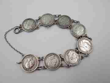 Pulsera mujer monedas españolas 50 céntimos. Alfonso XIII. Plata. 1900