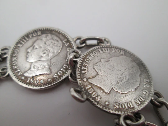 Pulsera mujer monedas españolas 50 céntimos. Alfonso XIII. Plata. 1900