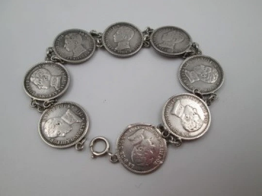Pulsera mujer monedas españolas 50 céntimos. Alfonso XIII. Plata. 1904