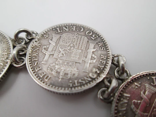 Pulsera mujer monedas españolas 50 céntimos. Alfonso XIII. Plata. 1904